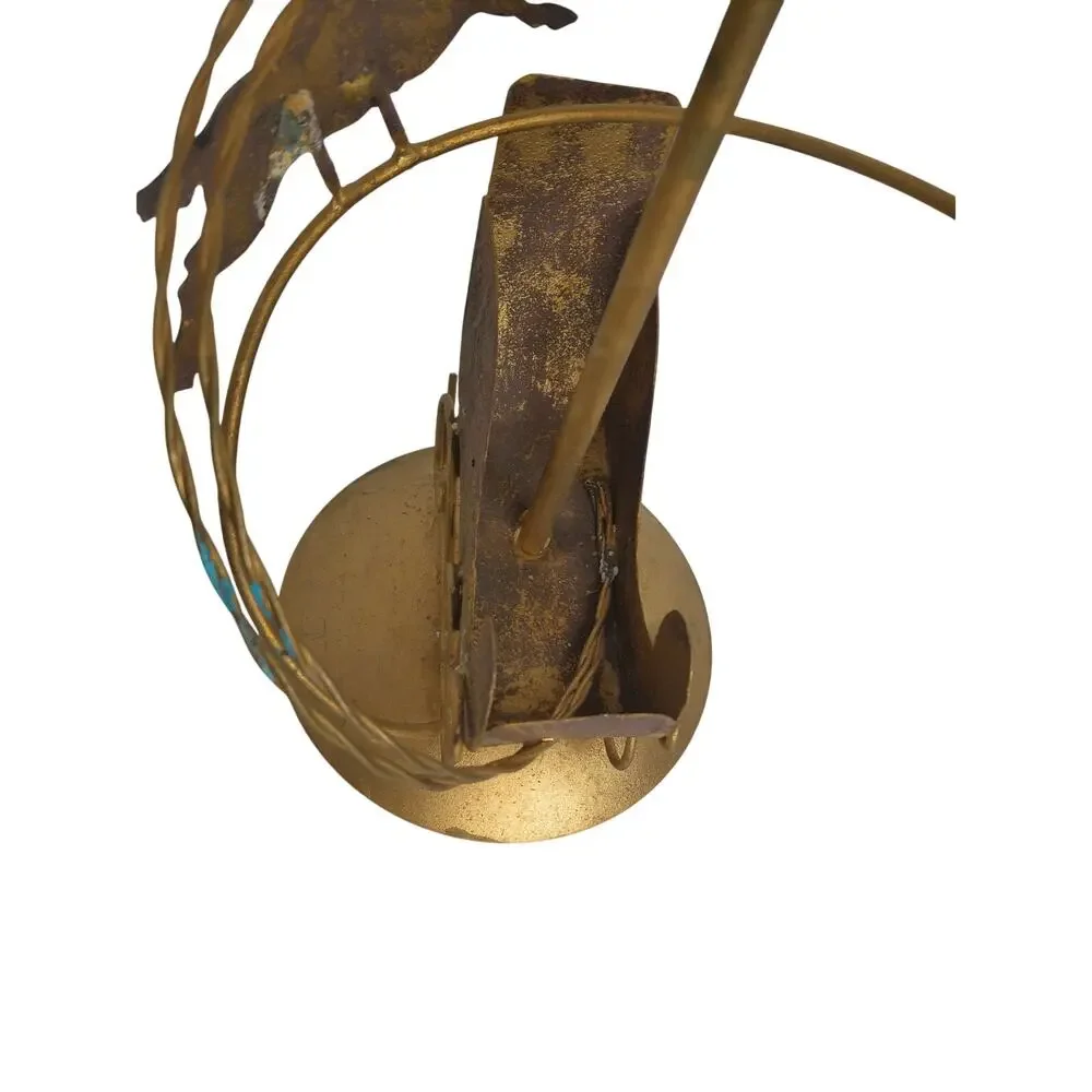 Vintage Christmas Brass Spiral Reindeer Sleigh Candle Holders Decor Set of 2